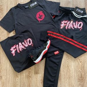 Black and red T-shirt and jogger set